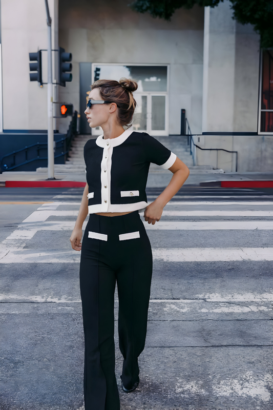 Sophia™ | Elegancki Czarny-Biały Zestaw Dwuczęściowy