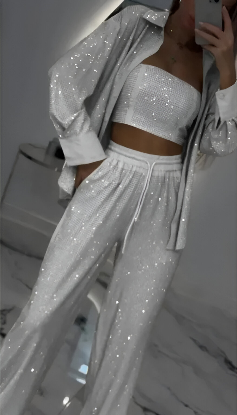 Nola™ | Nowoczesny zestaw wypoczynkowy 3-częściowy z cekinami