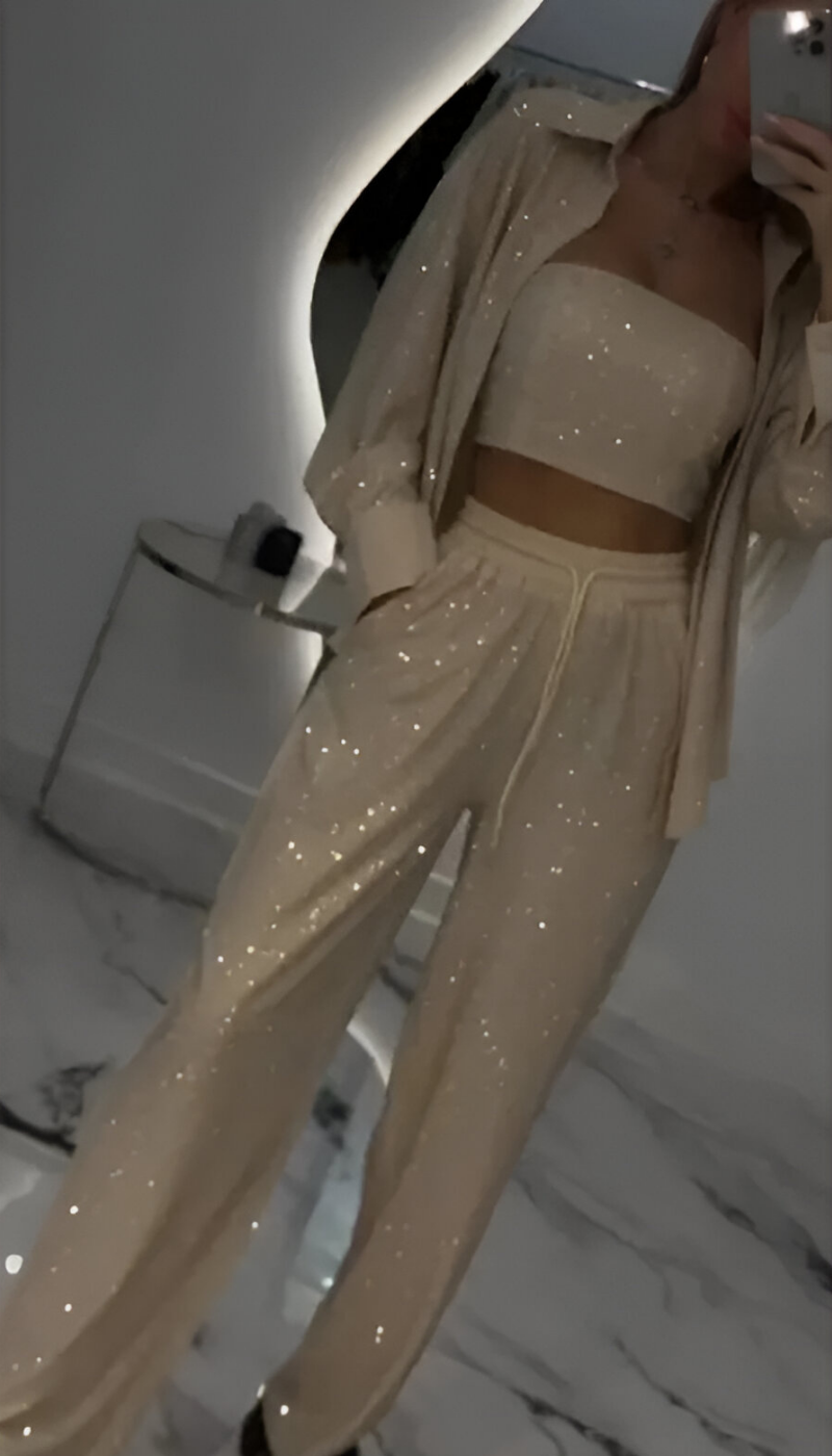 Nola™ | Nowoczesny zestaw wypoczynkowy 3-częściowy z cekinami