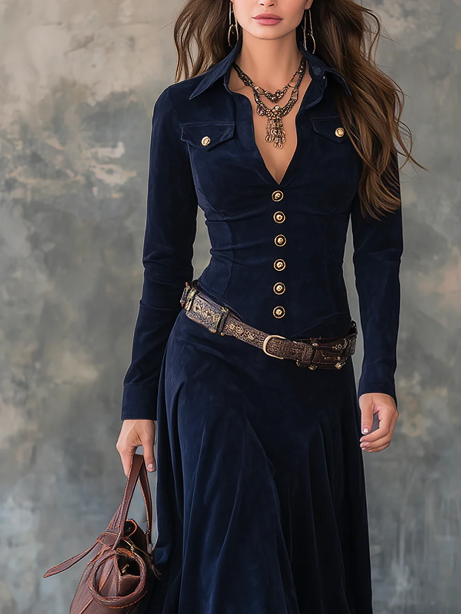 Melania | Zamszowa Sukienka Maxi z Paskiem